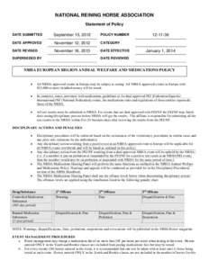 NATIONAL REINING HORSE ASSOCIATION Statement of Policy DATE SUBMITTED September 15, 2012
