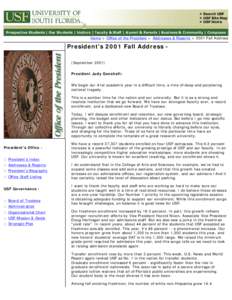 2001 Fall Address - Office of the President - USF