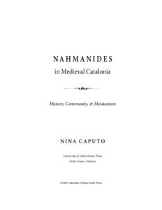 NAHMANIDES in Medieval Catalonia 5 History, Community, & Messianism