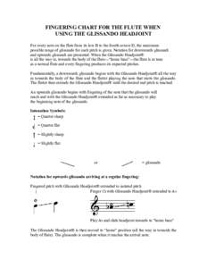 FINGERING CHART FOR THE FLUTE WHEN USING THE GLISSANDO HEADJOINT For every note on the flute from its low B to the fourth octave D, the maximum possible range of glissando for each pitch is given. Notation for downwards 