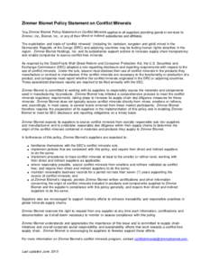 Zimmer Biomet Policy Statement on Conflict Minerals