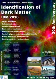 Identification of Dark Matter IDM 2016 Direct detection Indirect detection Accelerator searches