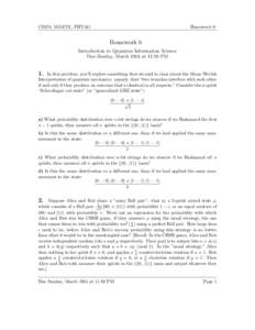 CS378, MA375T, PHY341  Homework 6 Homework 6 Introduction to Quantum Information Science