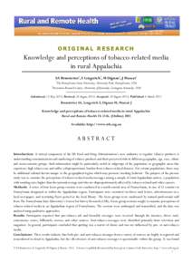 ORIGINAL RESEARCH  Knowledge and perceptions of tobacco-related media in rural Appalachia SA Branstetter1, E Lengerich1, M Dignan2, J Muscat1 1