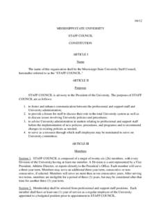 04/12 MISSISSIPPI STATE UNIVERSITY STAFF COUNCIL CONSTITUTION  ARTICLE I