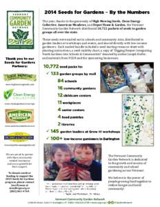 This year, thanks to the generosity of High Mowing Seeds, Clean Energy Collective, American Meadows, and Depot Home & Garden, the Vermont Community Garden Network distributed 10,722 packets of seeds to garden groups all 