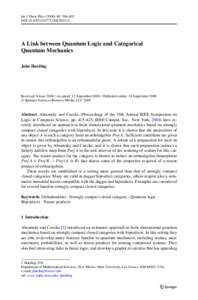 Int J Theor Phys: 769–802 DOIs10773A Link between Quantum Logic and Categorical Quantum Mechanics John Harding