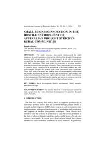 Australasian Journal of Regional Studies, Vol. 20, No. 2, SMALL BUSINESS INNOVATION IN THE HOSTILE ENVIRONMENT OF