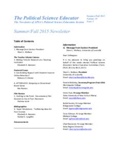   	
   	
   The Political Science Educator The Newsletter of APSA’s Political Science Education Section