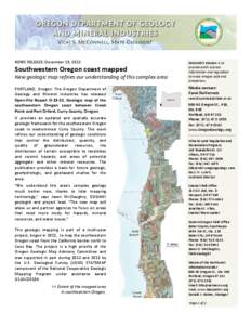 DOGAMI news release[removed]: Southwestern Oregon coast mapped; New geologic map refines our understanding of this complex area