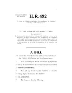 I  110TH CONGRESS 1ST SESSION  H. R. 492