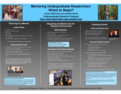 Mentoring Undergraduate Researchers: Where to Begin? Janice DeCosmo & Jennifer Harris Undergraduate Research Program