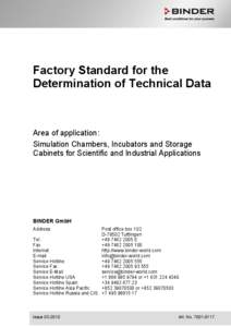 Factory Standard for the Determination of Technical Data Area of application: Simulation Chambers, Incubators and Storage Cabinets for Scientific and Industrial Applications