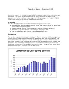Sea otter status – DecemberIt would be easier if we could simply say the California sea otter population was increasing or decreasing. But, there are several measures we use to determine the status of the popula