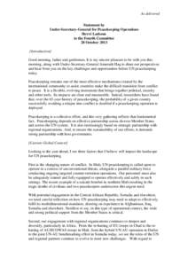 As delivered Statement by Under-Secretary-General for Peacekeeping Operations Hervé Ladsous to the Fourth Committee 28 October 2013
