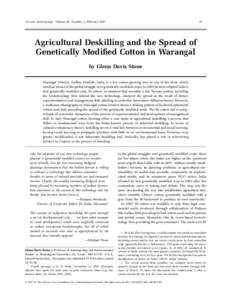 Current Anthropology Volume 48, Number 1, FebruaryAgricultural Deskilling and the Spread of Genetically Modified Cotton in Warangal