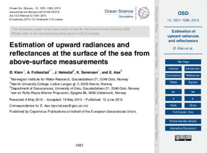 This discussion paper is/has been under review for the journal Ocean Science (OS). Please refer to the corresponding final paper in OS if available. Discussion Paper  Ocean Sci. Discuss., 12, 1051–1082, 2015