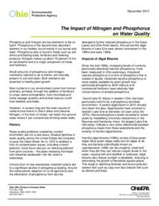 DecemberThe Impact of Nitrogen and Phosphorus on Water Quality Phosphorus and nitrogen are key elements to life on Earth. Phosphorus is the second most abundant