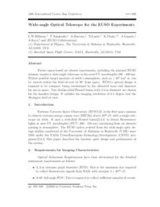 28th International Cosmic Ray Conference  935 Wide-angle Optical Telescope for the EUSO Experiments L.W.Hillman,1 Y.Takahashi,1 A.Zuccaro,1 D.Lamb,1 K.Pitalo,1,2 A.Lopado,1