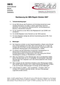 IMIS International Music Industry Statistics Neufassung der IMIS-Regeln Oktober 2007