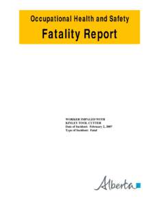 WORKER IMPALED WITH KINLEY TOOL CUTTER Date of Incident: February 2, 2007 Type of Incident: Fatal  TABLE OF CONTENTS