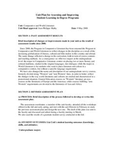 Unit Plan for Assessing and Improving Student Learning in Degree Programs