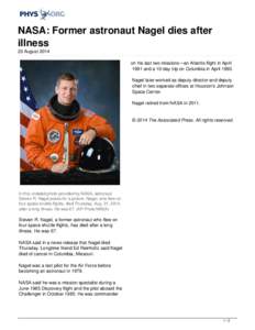 NASA: Former astronaut Nagel dies after illness