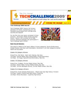 Tech Challenge 2009 Awards Tech Challenge 2009: Explore the Volcano attracted 237 teams representing over one thousand young people from nine Bay Area counties and beyond! For the first time ever teams competed in three