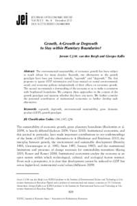 JOURNAL OF ECONOMIC ISSUES Vol. XLV I No. 4 December 2012 DOIJEI0021Growth, A-Growth or Degrowth to Stay within Planetary Boundaries?