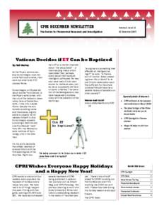 CPRI DECEMBER NEWSLETTER  Volume 2, Issue 12 The Center for Paranormal Research and Investigation