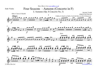 Sheet Music from www.mfiles.co.uk  Four Seasons - Autumn (Concerto in F) Solo Violin