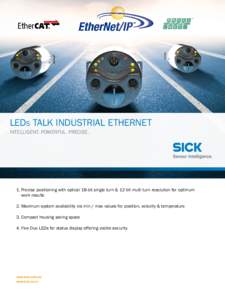 LEDs TALK INDUSTRIAL ETHERNET INTELLIGENT. POWERFUL. PRECISE. 1. Precise positioning with optical 18-bit single turn & 12-bit multi turn resolution for optimum 	 work results 2. Maximum system availability via min / max 