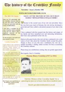 The history of the Crutchley Family Newsletter—Issue 2, October 2002 WWW.CRUTCHLEYHISTORY.CO.UK ISSUE 2 OF THE ‘HIST ‘HISTORY ORY OF THE CRUTCHLEY