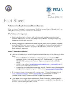 June 7, 2016 FS031 News Desk: Fact Sheet Volunteers Are Key to Louisiana Disaster Recovery