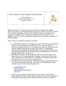How to Protect Your Computer from Malware A free guide from Ducktoes Computer Services of Calgary, Alberta  Many computers I see in my virus lab have little or no protection against