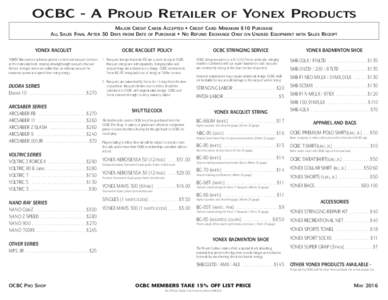 OCBC - A PROUD RETAILER  OF YONEX PRODUCTS