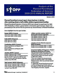 Analysis of the Planned Parenthood Federation of America[removed]ANNUAL REPORT January 4, 2012