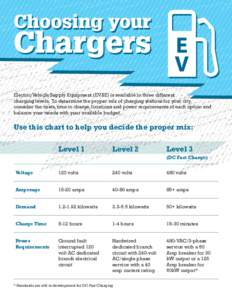Choosing your  Chargers Electric Vehicle Supply Equipment (EVSE) is available in three different charging levels. To determine the proper mix of charging stations for your city, consider the costs, time to charge, locati