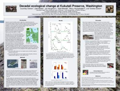 Decadal ecological change at Kukutali Preserve, Washington Courtney Greiner¹, Julie Barber¹, Jon Houghton²+, Todd Mitchell³, Tiffany & Hoyopatubbi³ ¹,