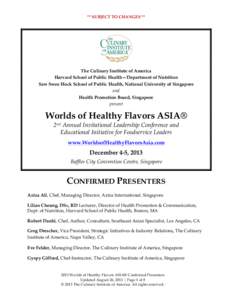 **  SUBJECT  TO  CHANGES  **            The Culinary Institute of America Harvard School of Public Health—Department of Nutrition