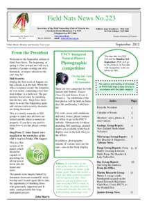 Field Nats News No.223 Newsletter of the Field Naturalists Club of Victoria Inc. Understanding Our Natural World Est. 1880