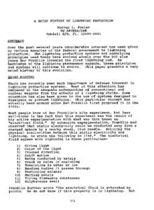 A BRIEF HISTORY OF LIGHTNING PROTECTION Norman L. Fowler HQ AFCESA/ENE Tyndall AFB, F1[removed]ABSTRACT Over the past several years considerable interest has been given