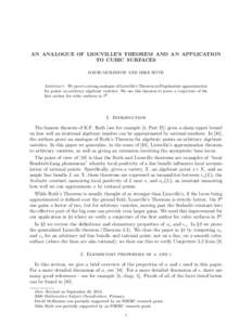 AN ANALOGUE OF LIOUVILLE’S THEOREM AND AN APPLICATION TO CUBIC SURFACES DAVID MCKINNON AND MIKE ROTH Abstract. We prove a strong analogue of Liouville’s Theorem in Diophantine approximation for points on arbitrary al