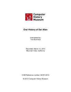 Oral History of Dal Allan; 