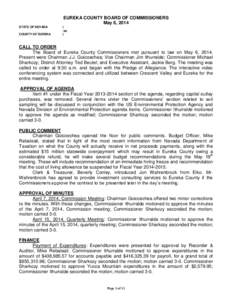 EUREKA COUNTY BOARD OF COMMISSIONERS May 6, 2014 STATE OF NEVADA COUNTY OF EUREKA  )