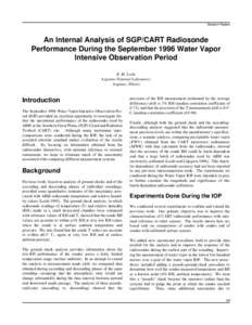 Session Papers  An Internal Analysis of SGP/CART Radiosonde Performance During the September 1996 Water Vapor Intensive Observation Period B. M. Lesht