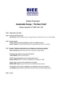 BIEE British Institute of Energy Economics Seminar Programme