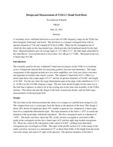 Design and Measurement of VLBA C-Band Feed Horn Sivasankaran Srikanth NRAO June 22, 2011 Abstract: A secondary focus wideband feed horn to cover the 4-8 GHz frequency range on the VLBA has