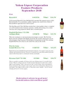 Yukon Liquor Corporation Feature Products September 2010 Rum Bacardi 8