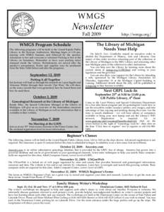 WMGS  Newsletter Newsletter Fall 2009 WMGS Program Schedule